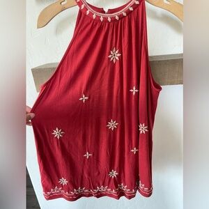 Loft| Burnt Orange Floral Embroidered Sleeveless Blouse, Very Boho•••XS